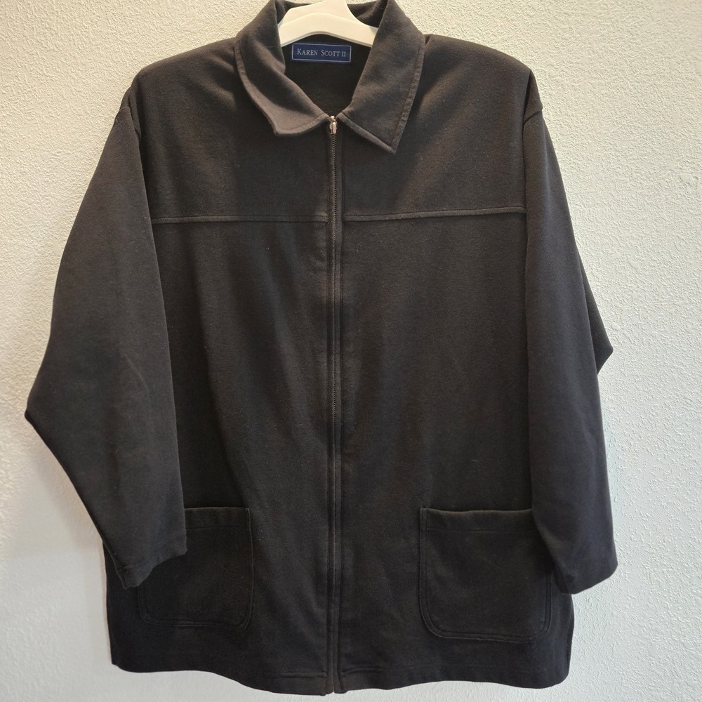 Karen Scott II 1x Long Sleeve Black Zipper Jacket 90s Vintage Workwear